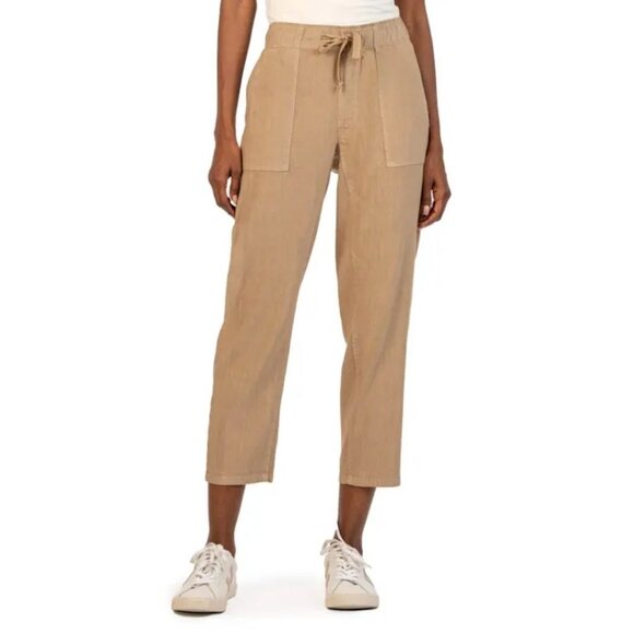 Kut From The Kloth Rosalie Linen Blend Drawstring Ankle Pants Size 3X Khaki - Picture 1 of 7